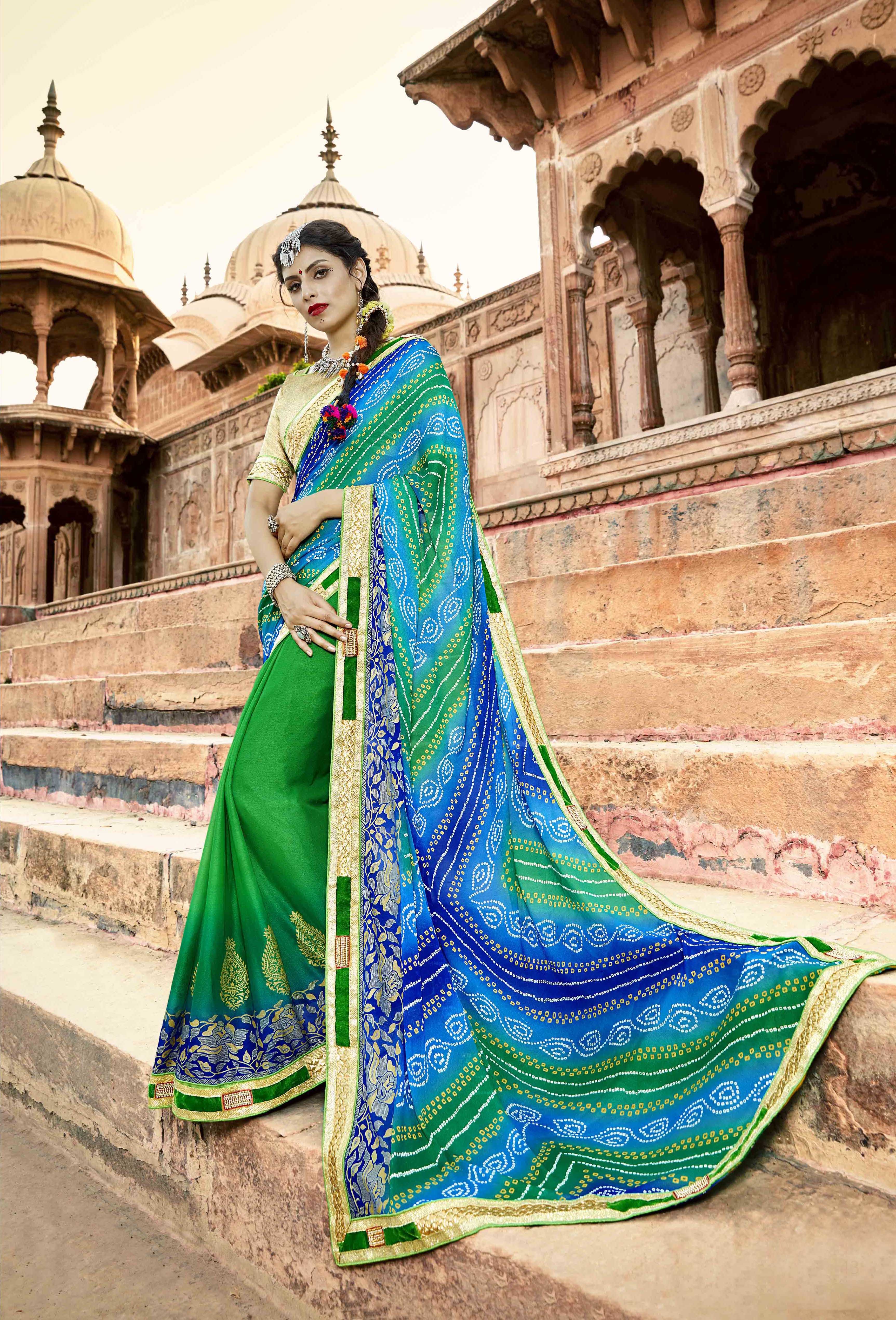 Saree - Georgette Material, Bandhani Style, Sequin Work | Custom Color Variations