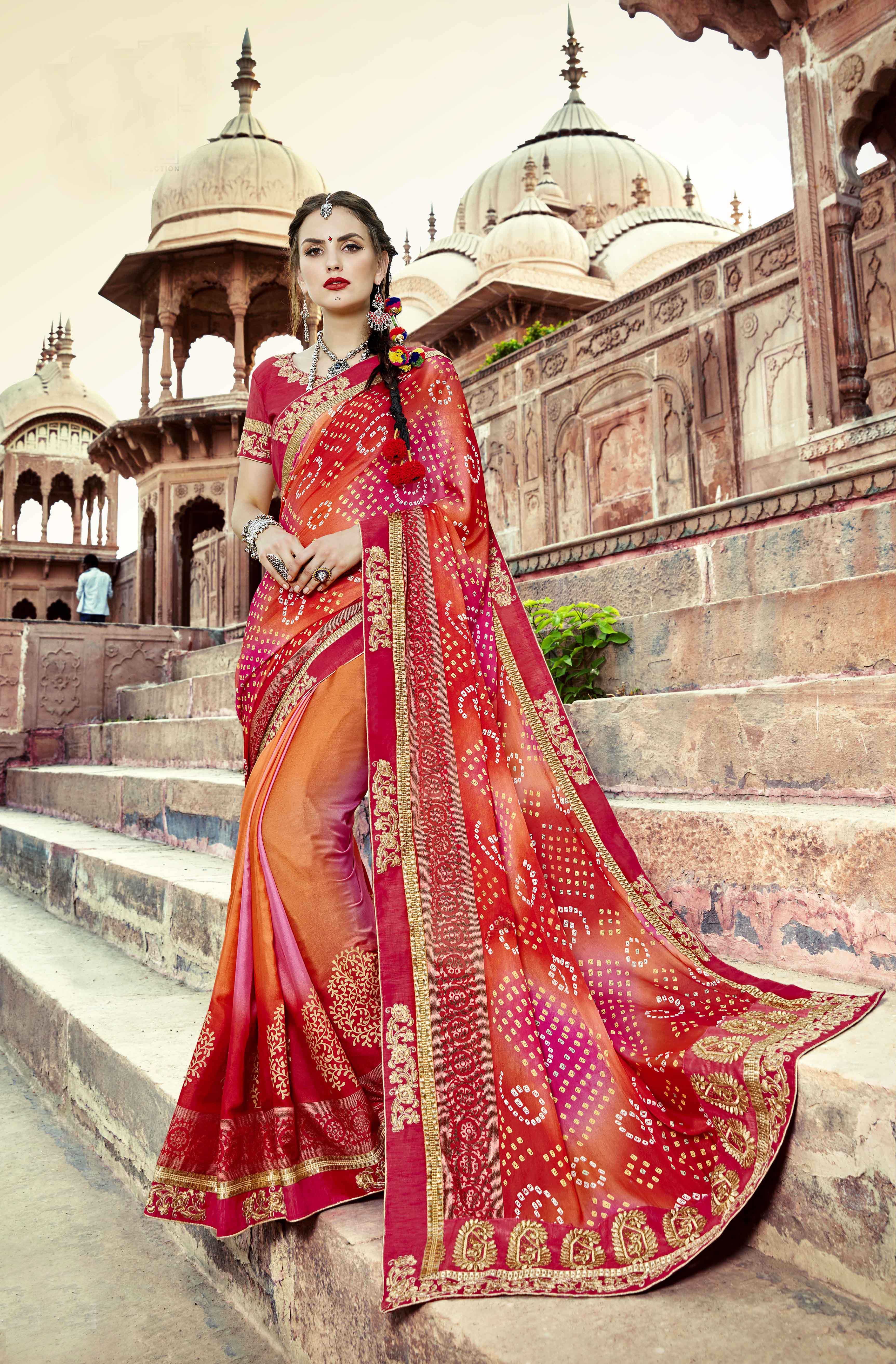 Saree - Georgette Material, Bandhani Style, Sequin Work | Custom Color Variations