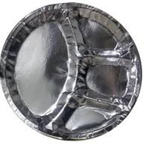 Disposable Paper Thali - 14 Inch, Silver Laminated Kraft Paper | Eco-Friendly, Biodegradable, High Strength, Lightweight Design