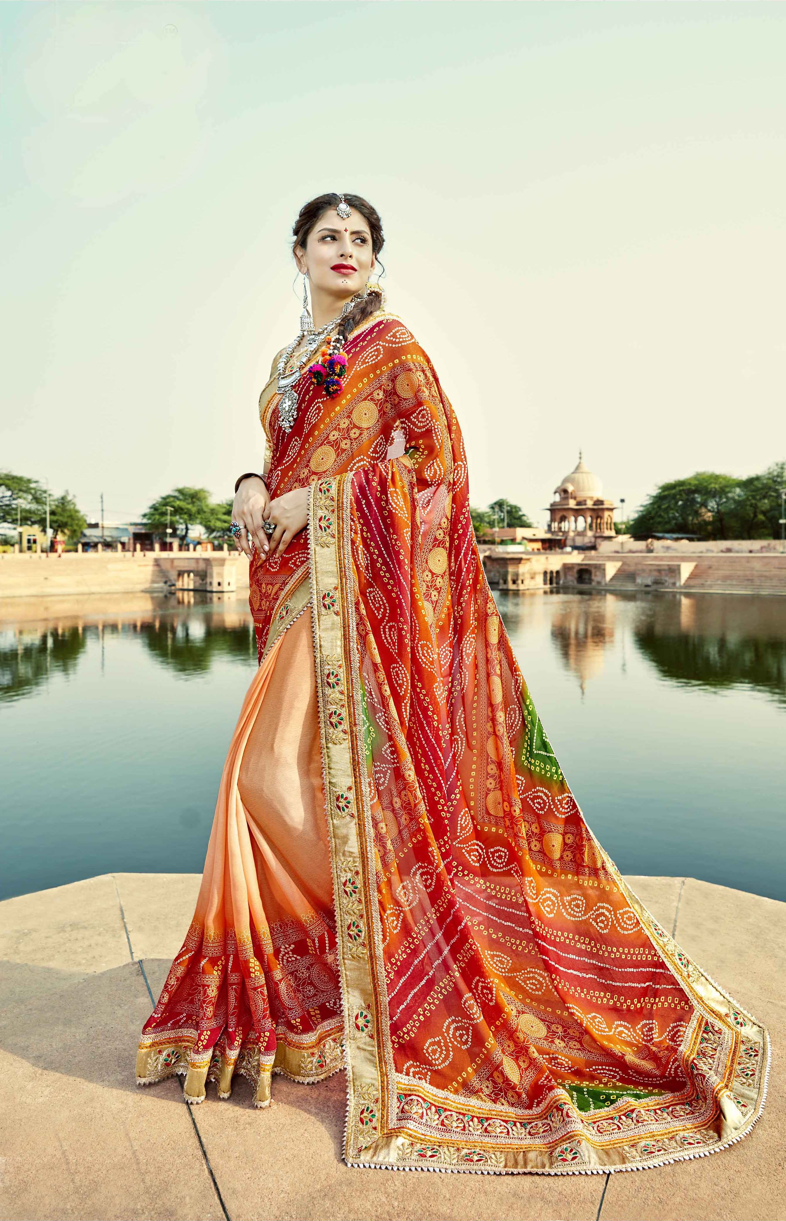 Saree - Embroidered Bandhani Style | Handcrafted Elegance In Vibrant Colors