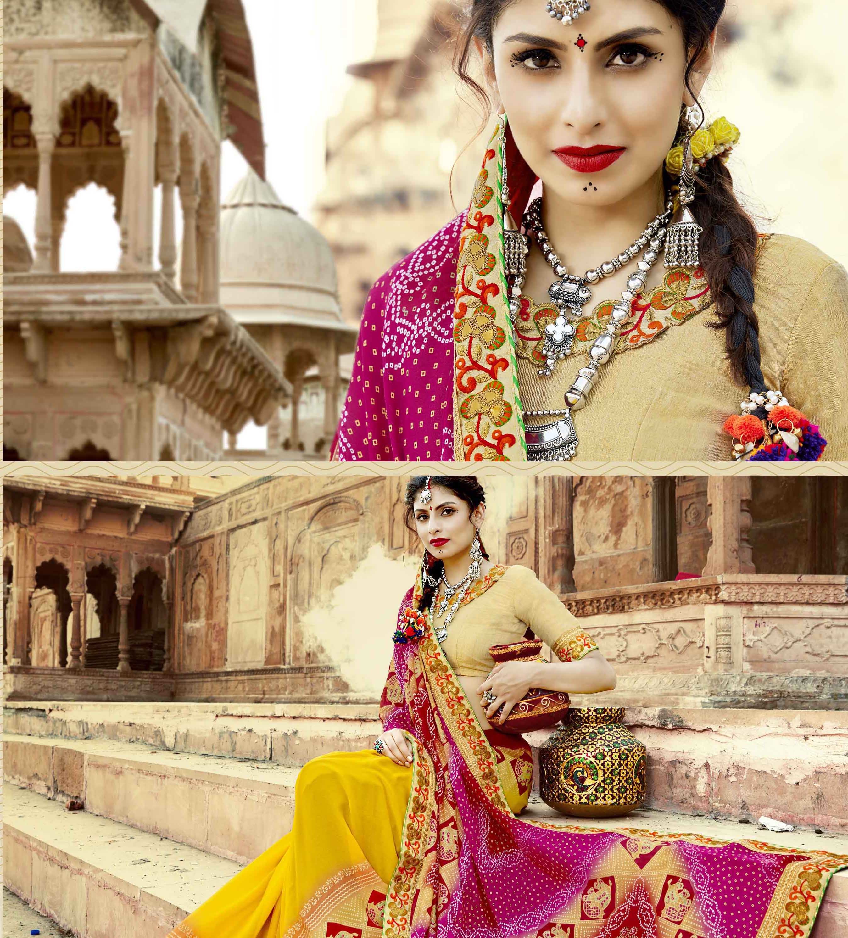 Saree - Embroidered Bandhani Style | Handcrafted Elegance In Vibrant Colors