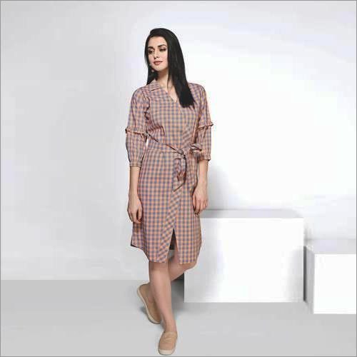 Ladies Check Print One Piece Dress - Feature: Washable