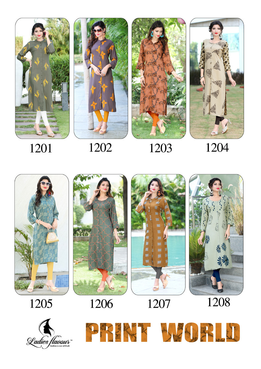 Dry Cleaning New Arrival Rayon Print Kurtis Collection Print World