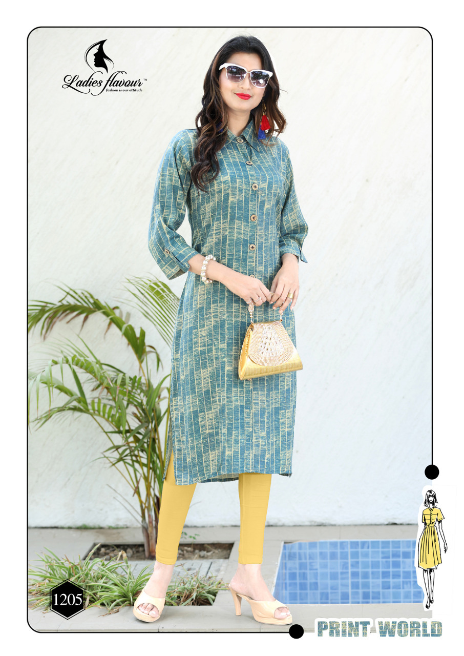 Dry Cleaning New Arrival Rayon Print Kurtis Collection Print World