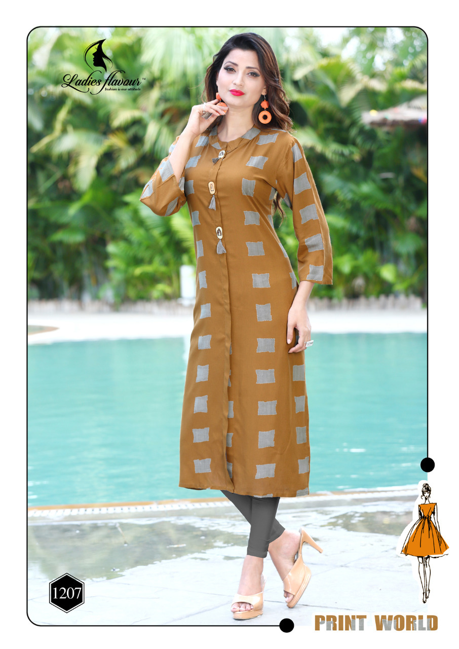 Dry Cleaning New Arrival Rayon Print Kurtis Collection Print World