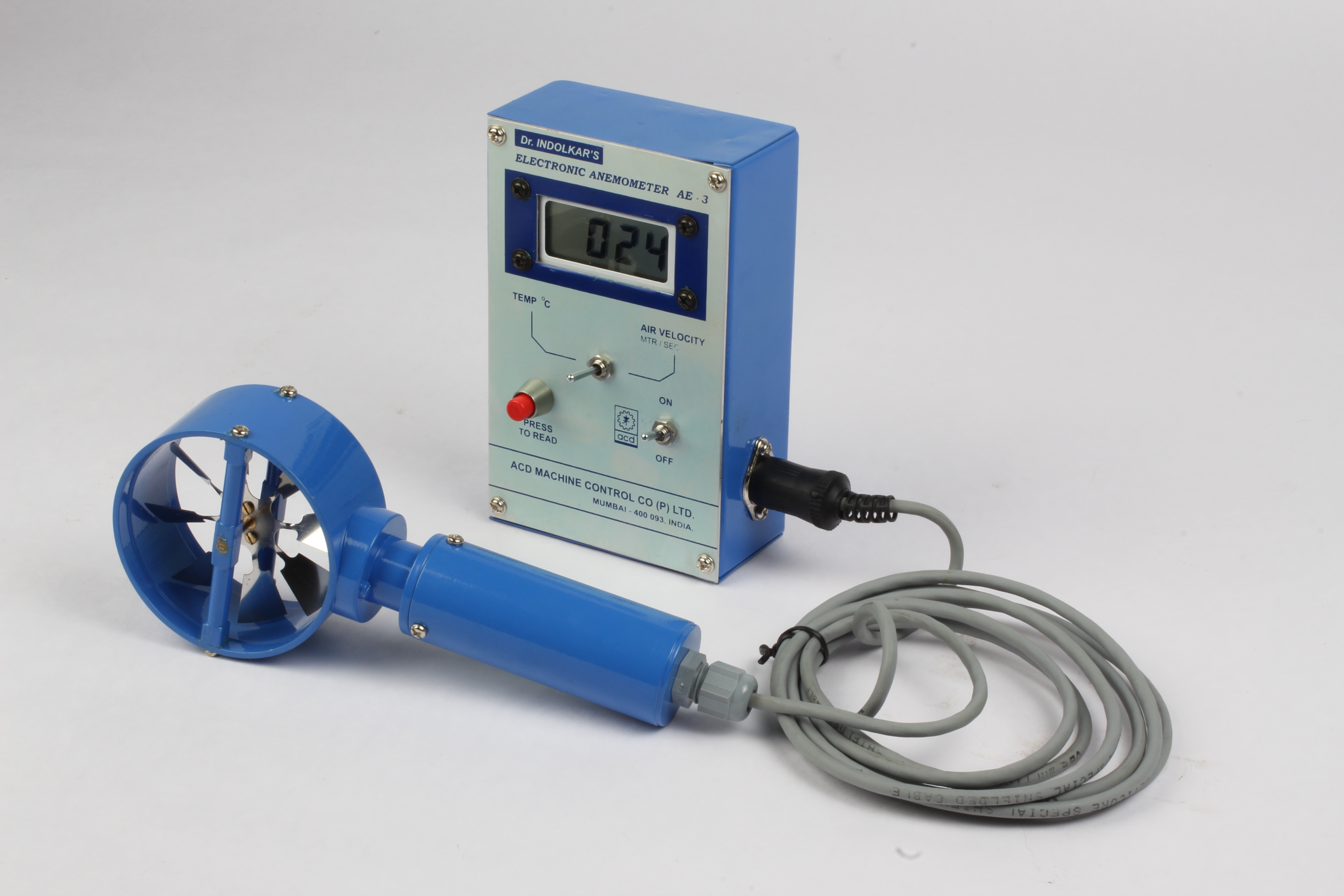 Electronic Anemometer - Stainless Steel Sensing Head, 7.24 X 2.75 X 1.57 Inches | Direct Digital Air Velocity Measurement, 10 Mhz Frequency, ±2% Accuracy, Optional Air Temperature Measurement