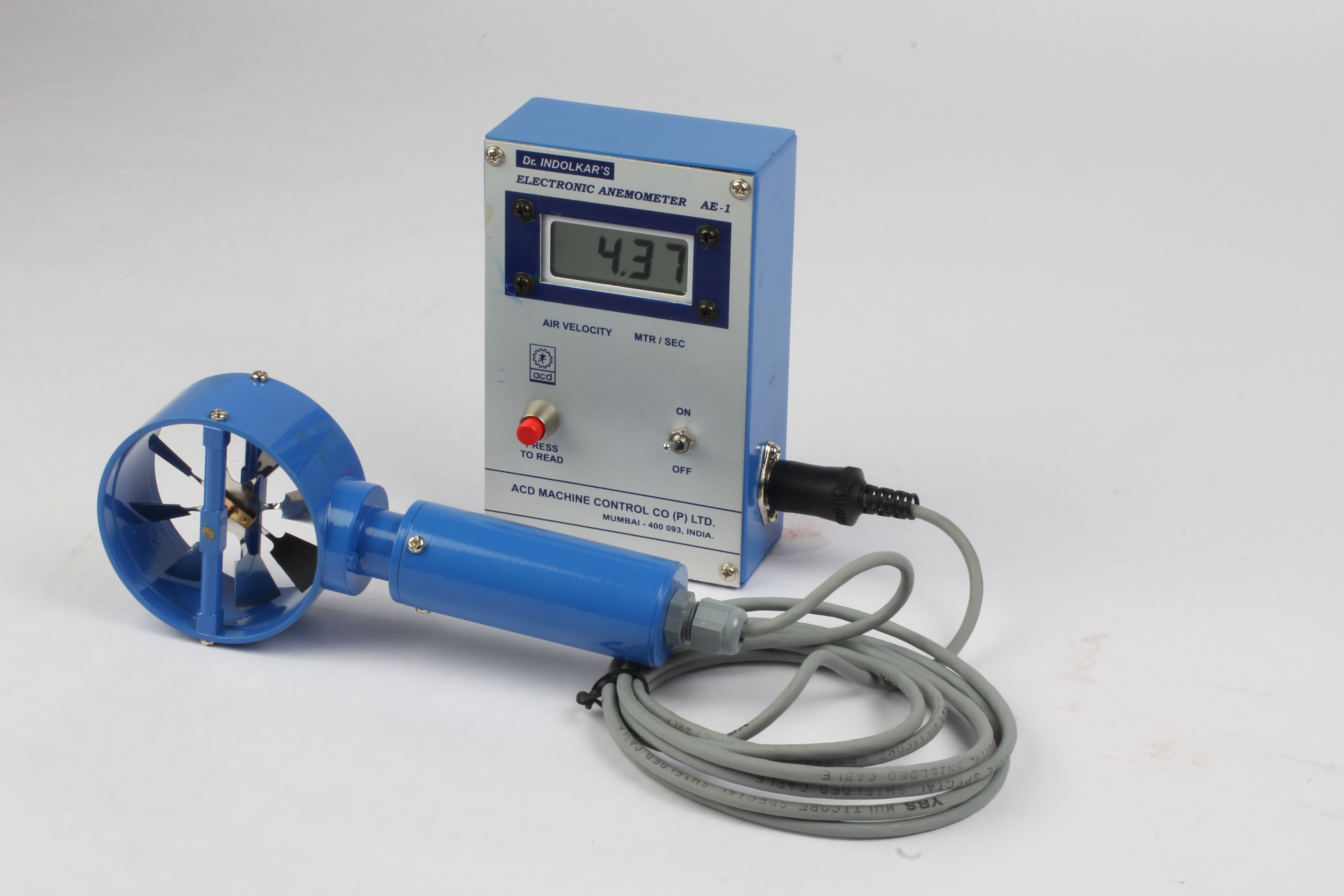 Electronic Anemometer - Stainless Steel Sensing Head, 7.24 X 2.75 X 1.57 Inches | Direct Digital Air Velocity Measurement, 10 Mhz Frequency, ±2% Accuracy, Optional Air Temperature Measurement