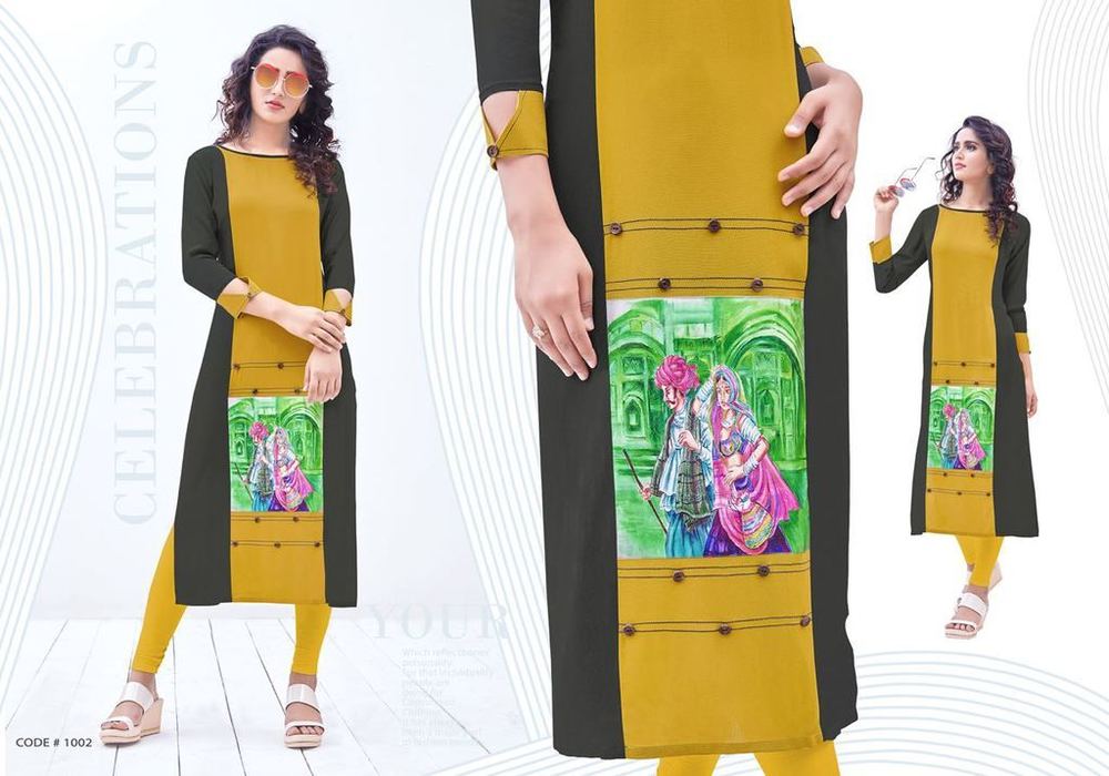 Yellow And Gray Beautiful Ladies Kurtis