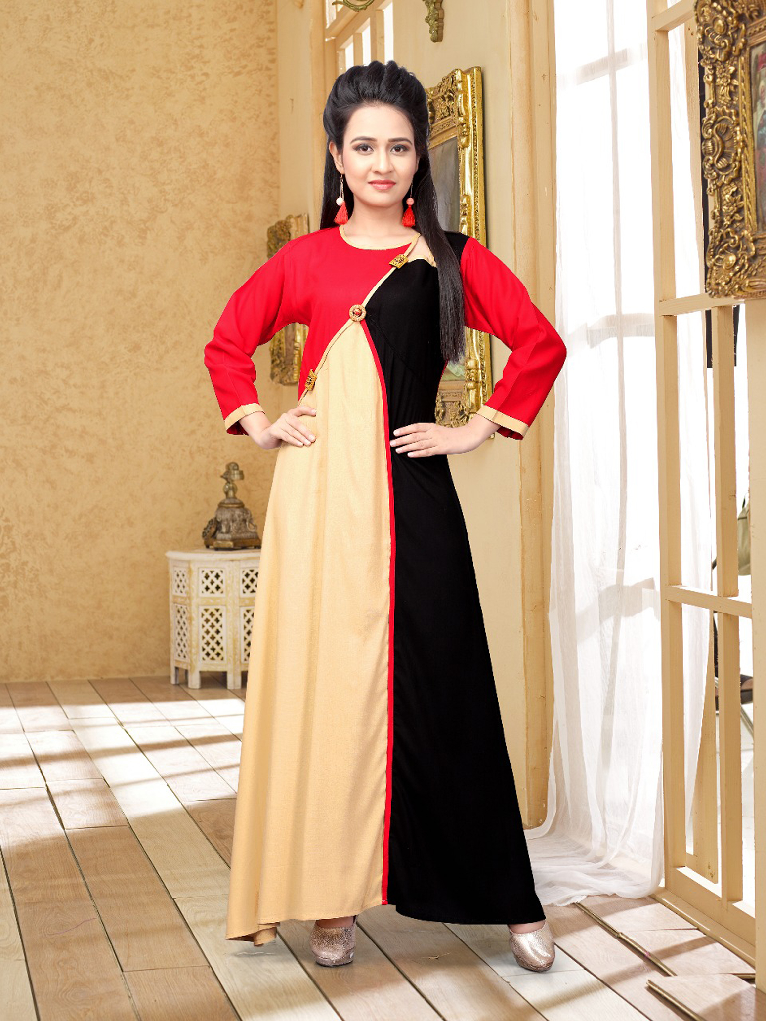 Fancy Kurties - Rayon Slub Cotton, Full Sleeves Ethnic Kurti In Sizes L And Xl, Printed Design, All Season Wear