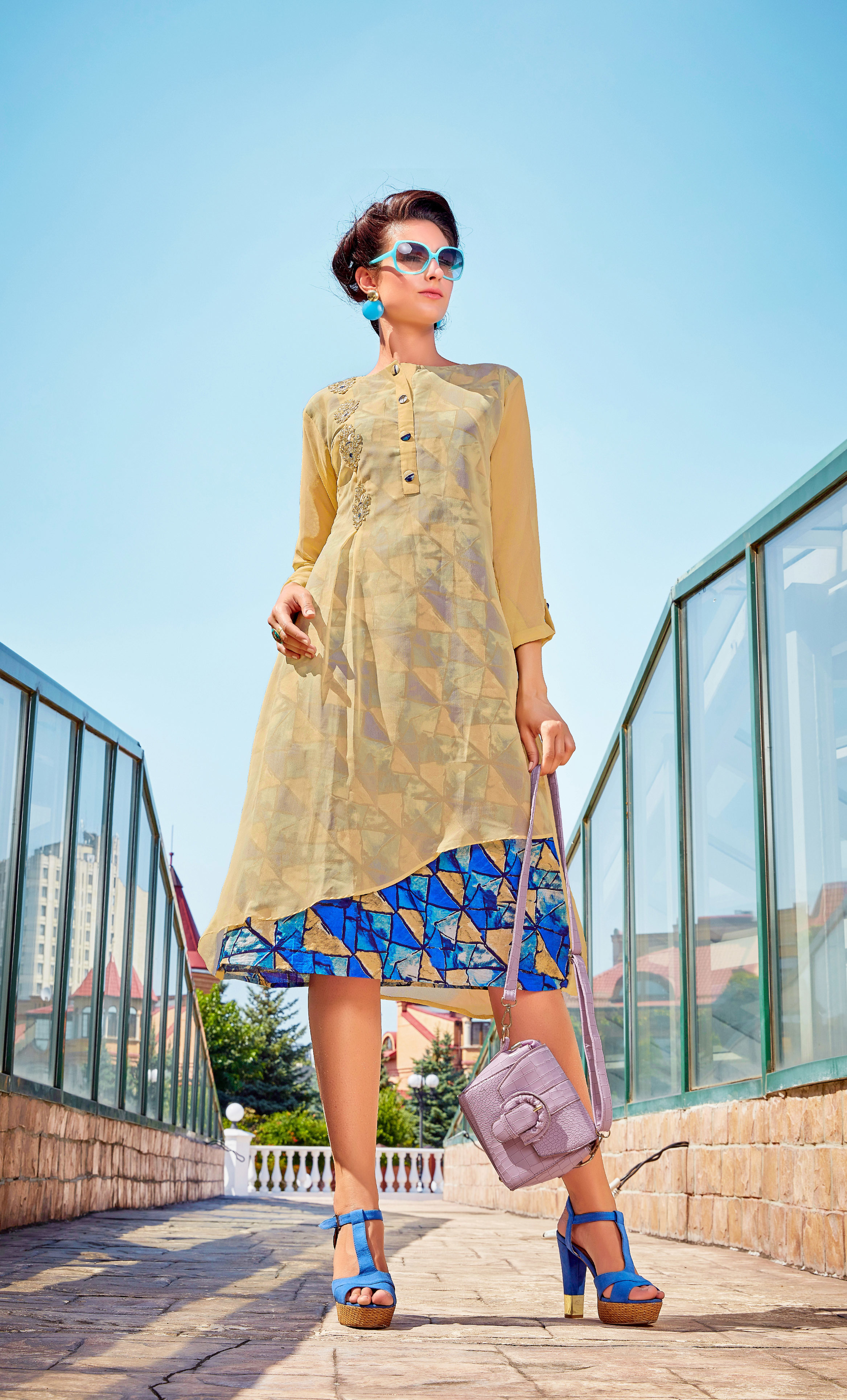 Selfi Kurti - Georgette, L/xl/xxl, Grey | 3/4 Sleeves, Collar Neck, Embroidered & Printed, Comfortable Fit, Stylish Design, Versatile For Casual Occasions