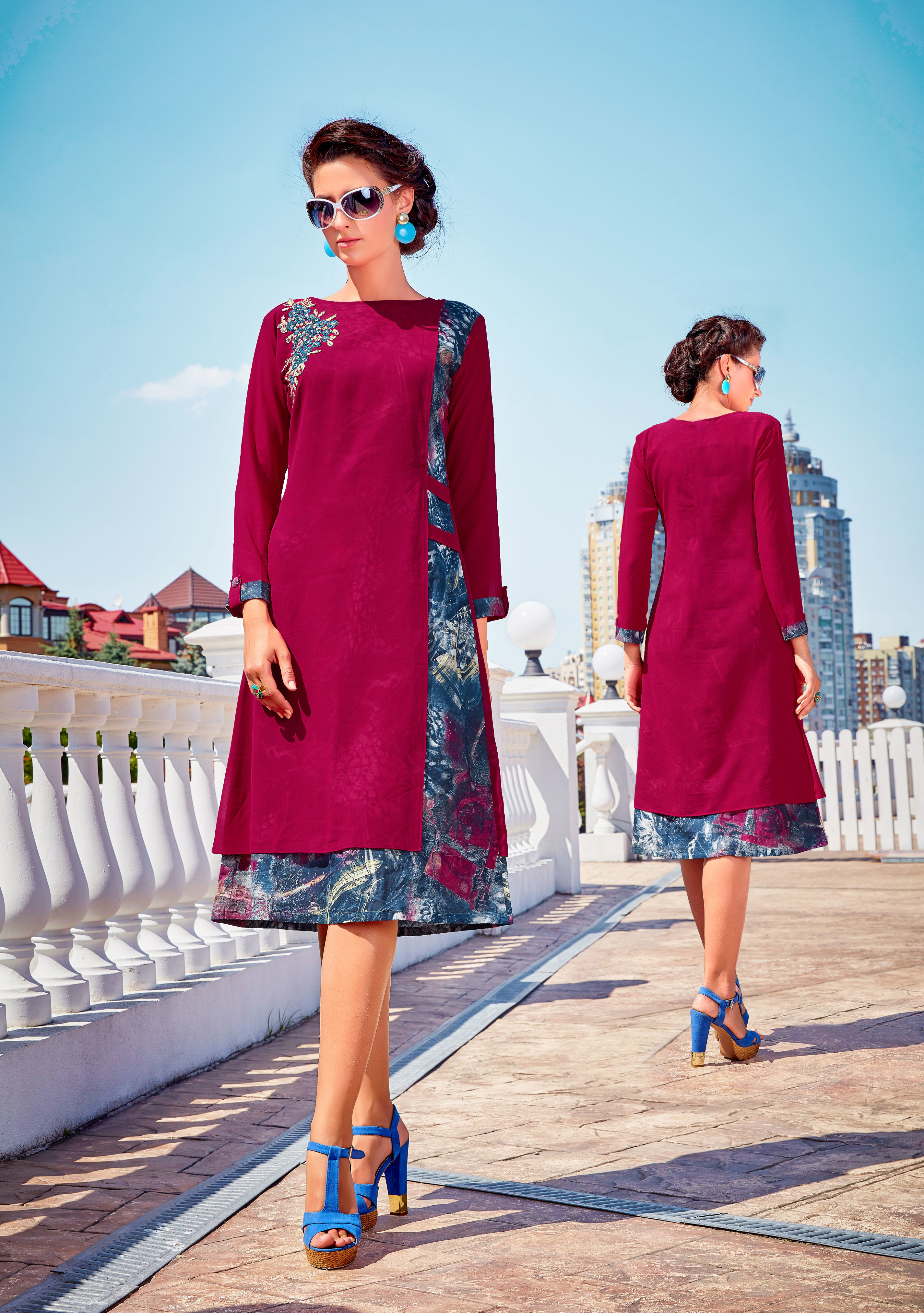 Selfi Kurti - Georgette, L/xl/xxl, Grey | 3/4 Sleeves, Collar Neck, Embroidered & Printed, Comfortable Fit, Stylish Design, Versatile For Casual Occasions