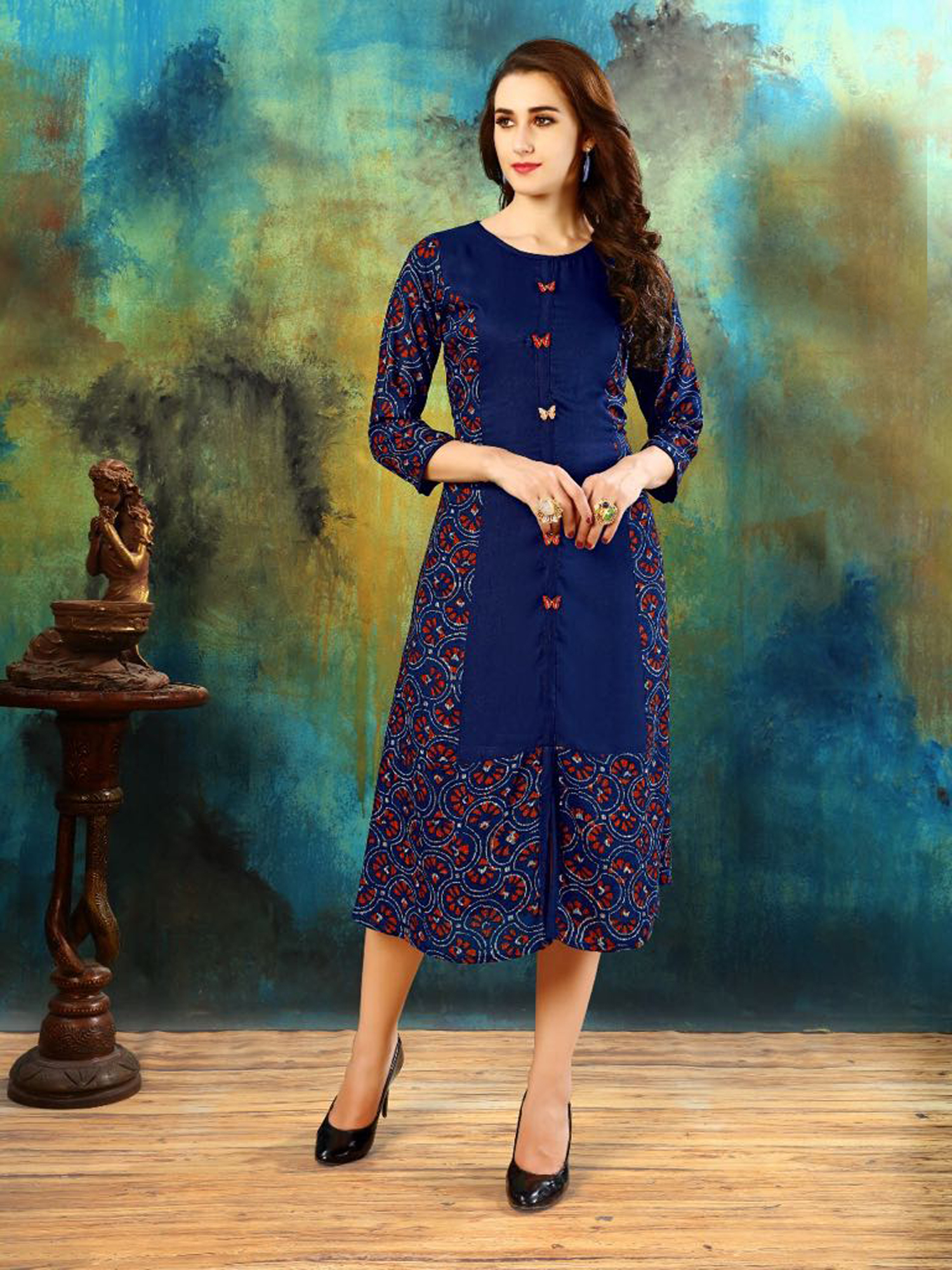 Selfie Kurti - Rayon, Trendy Dress With Embroidered Pattern | Full Sleeves, All Season Fashion