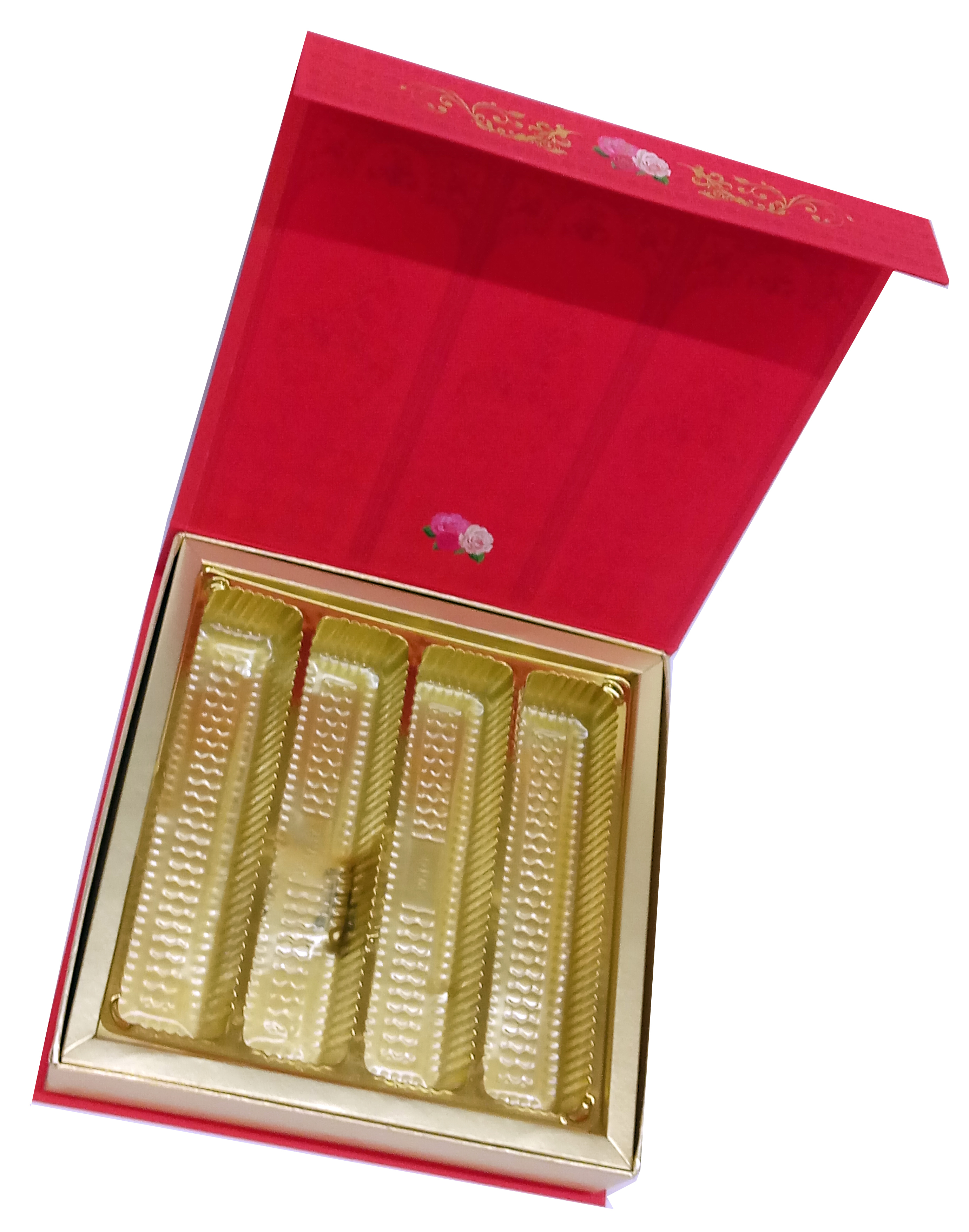 Azara Magnate 1 Kg Sweet Box - Cardboard 13" X 8.5" X 1.5" Red | Features Velvet Lamination Gold Foil Double Tray Design 4 Compartments