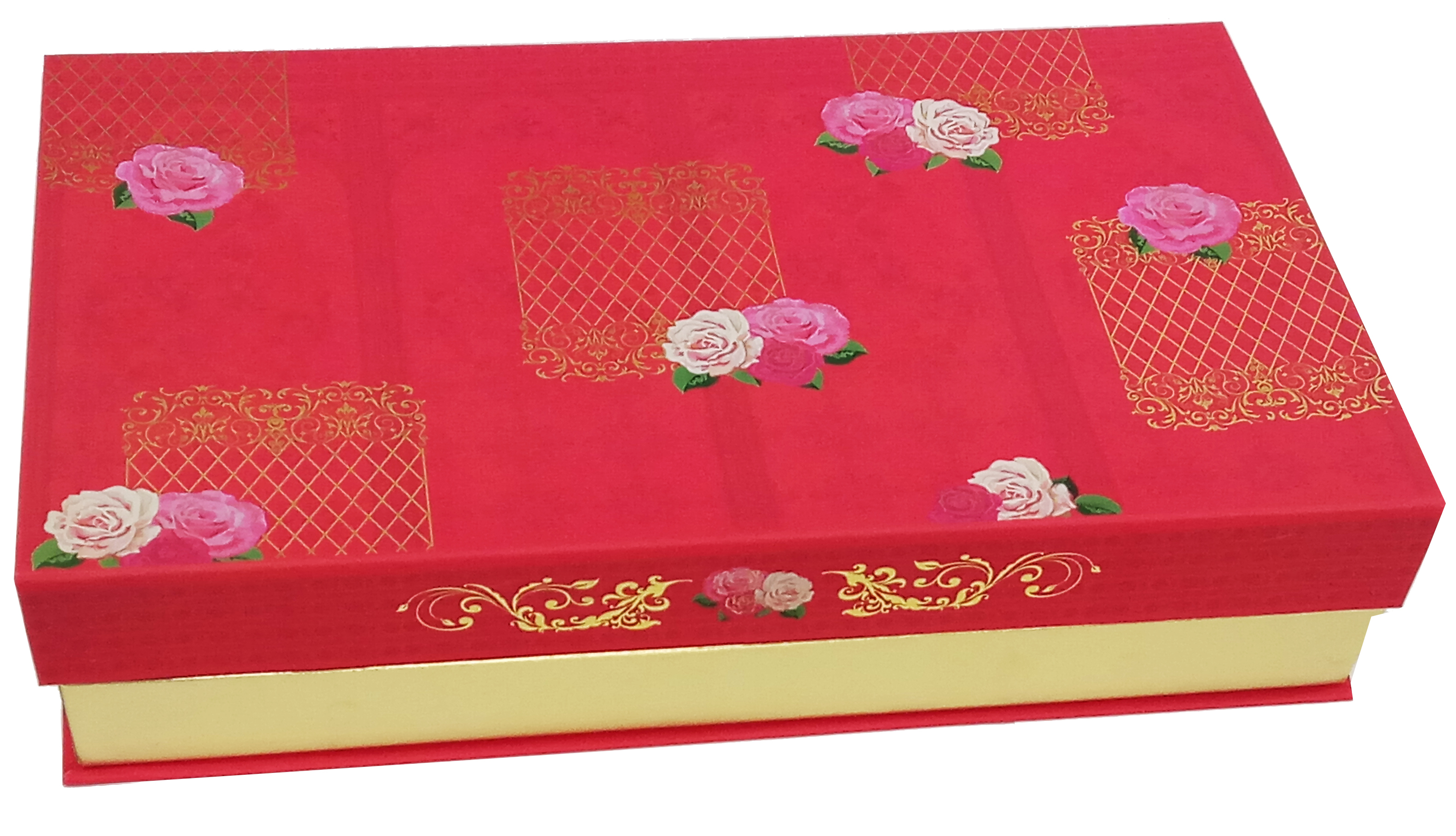 Azara Magnate 1 Kg Sweet Box - Cardboard 13" X 8.5" X 1.5" Red | Features Velvet Lamination Gold Foil Double Tray Design 4 Compartments