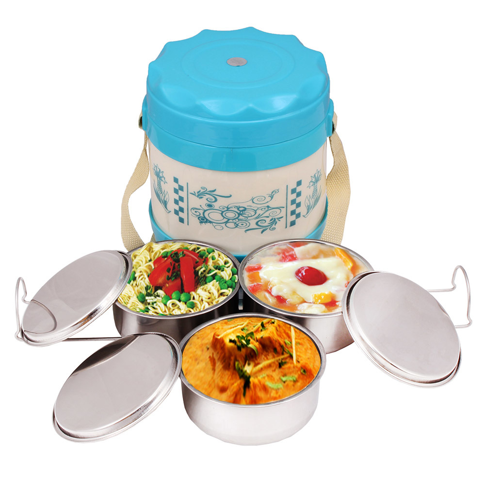 Nova 3 - Plastic & Stainless Steel , 3 Containers, Pink/blue/red/orange/yellow | Airproof, Elegant Design, Lightweight, Scratch Resistant
