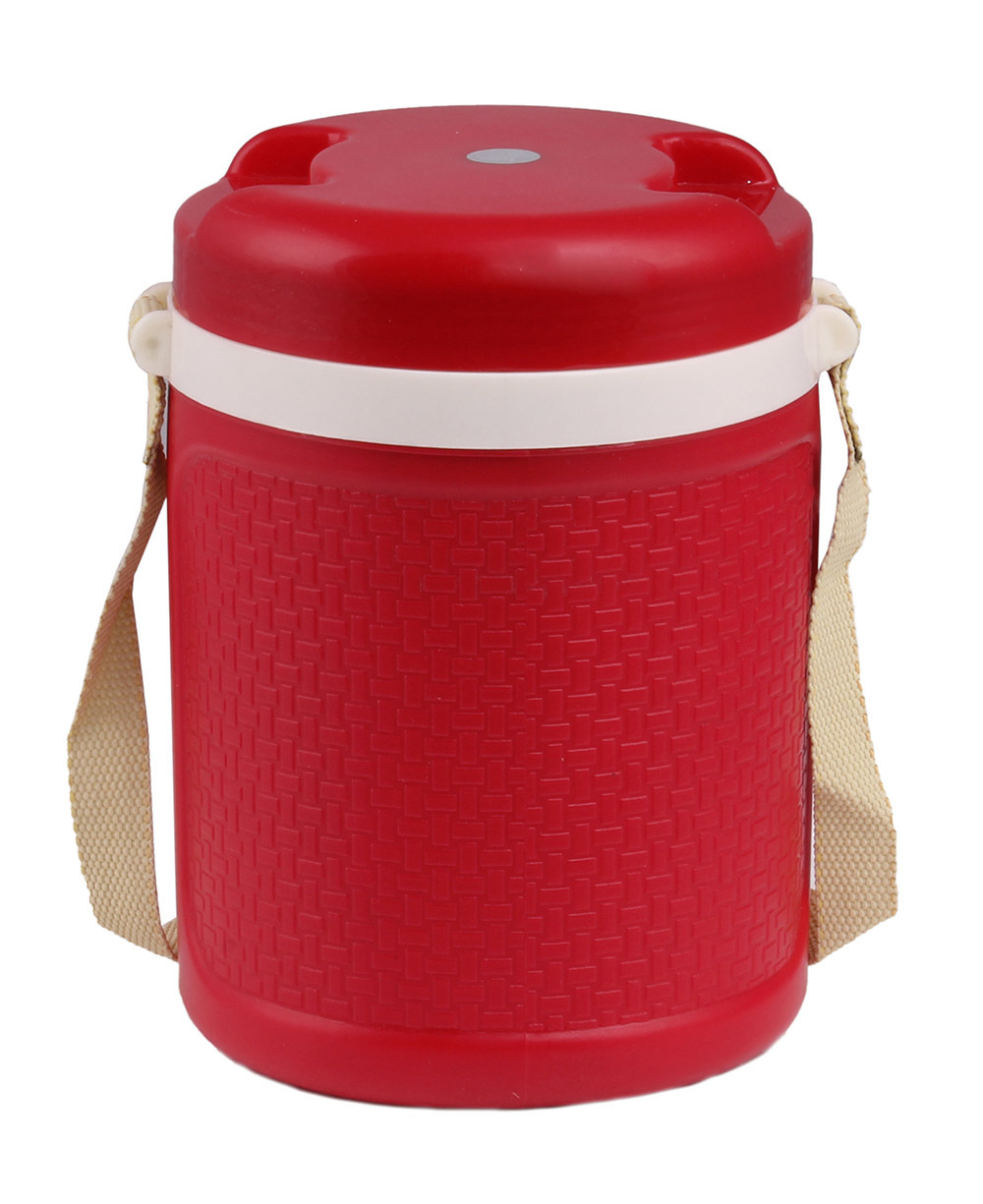 Plastic Thermoware Lunch Boxes - Abs & Ss, Round Shape, Red | Lightweight & Spacious, Keeps Food Fresh, Attractive Design, 2 Containers