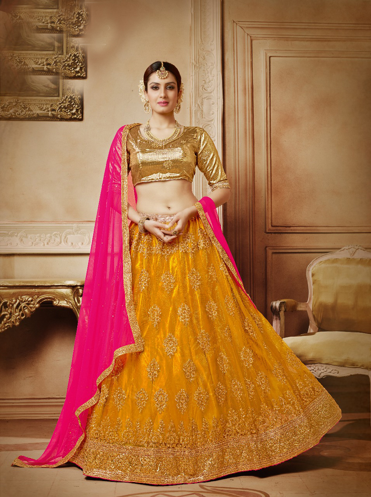 As Per Image Brocade Lehenga
