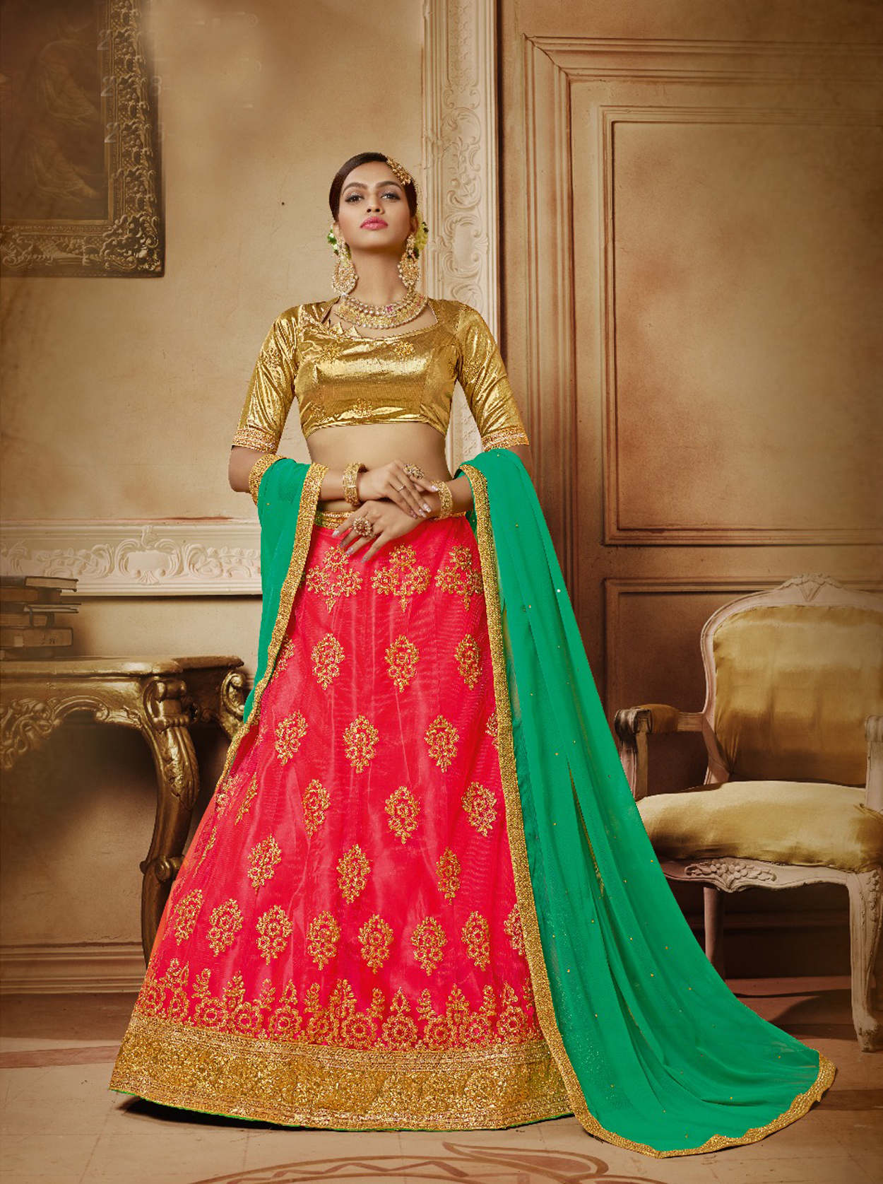 As Per Image Brocade Lehenga