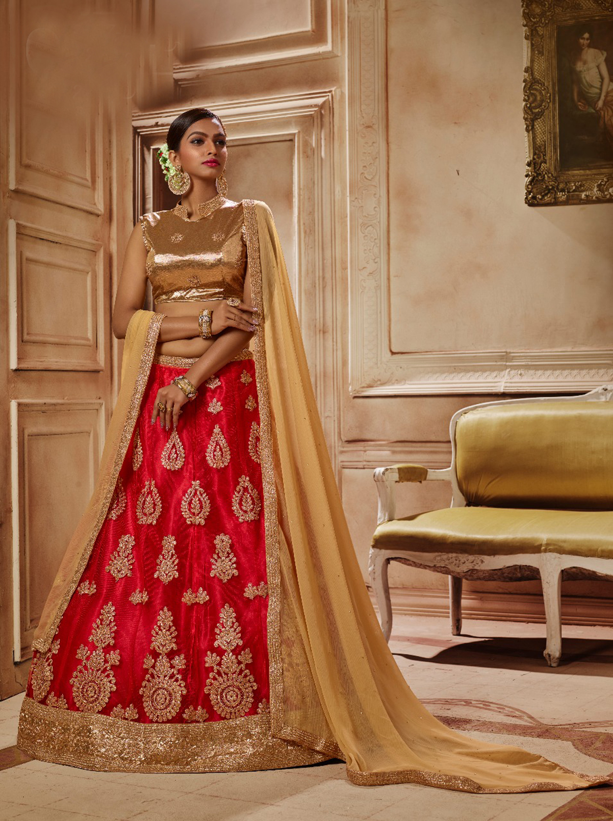 As Per Image Brocade Lehenga