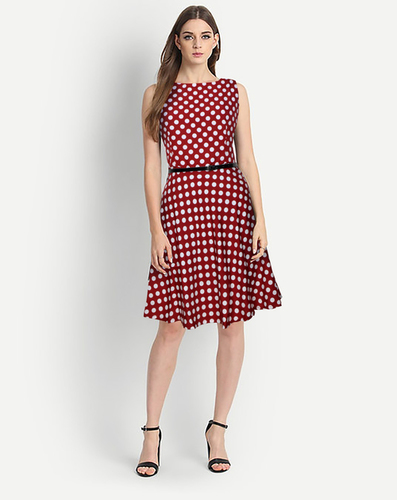 Western Dresses Online - Crepe, S-XXL Size, Red Color, Sleeveless, 35-36 Length | Trendy Printed Design, No Fade, Washable for College Girls