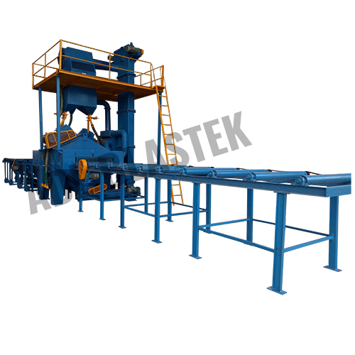 Dark Blue Roller Conveyor Shot Blasting Machine For Bright Bars