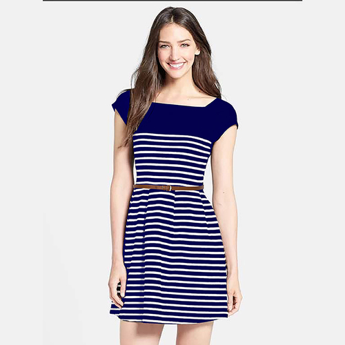 One Piece Dress Online - Crepe Fabric, Length 35-36 Inch, Sizes S-XXL | Blue Color, Printed Pattern, Short Sleeves, Washable, All Season