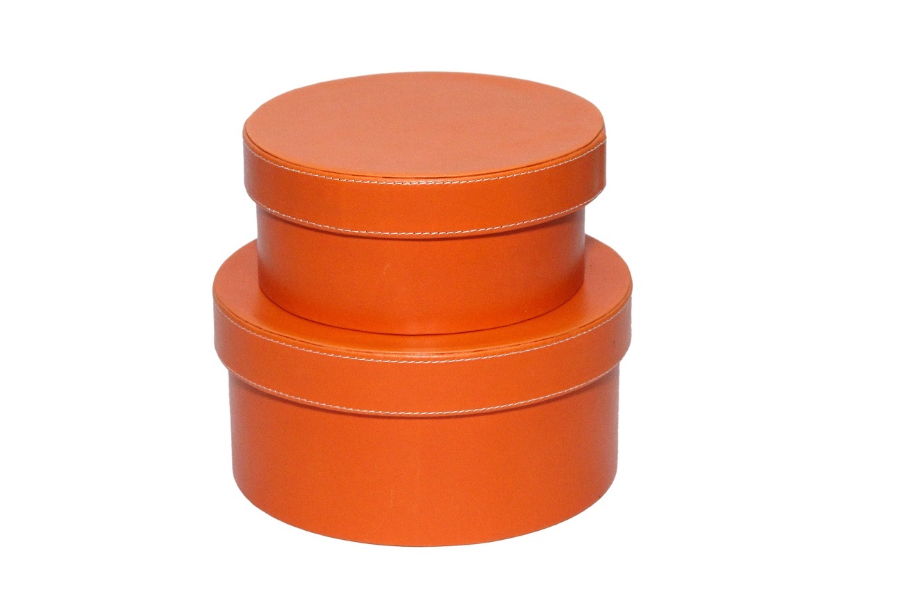 Leatherette Gift Hamper Round Box - Leatherette Material, Expansive Storage Capacity | Elegant Orange Color With Precision Stitching