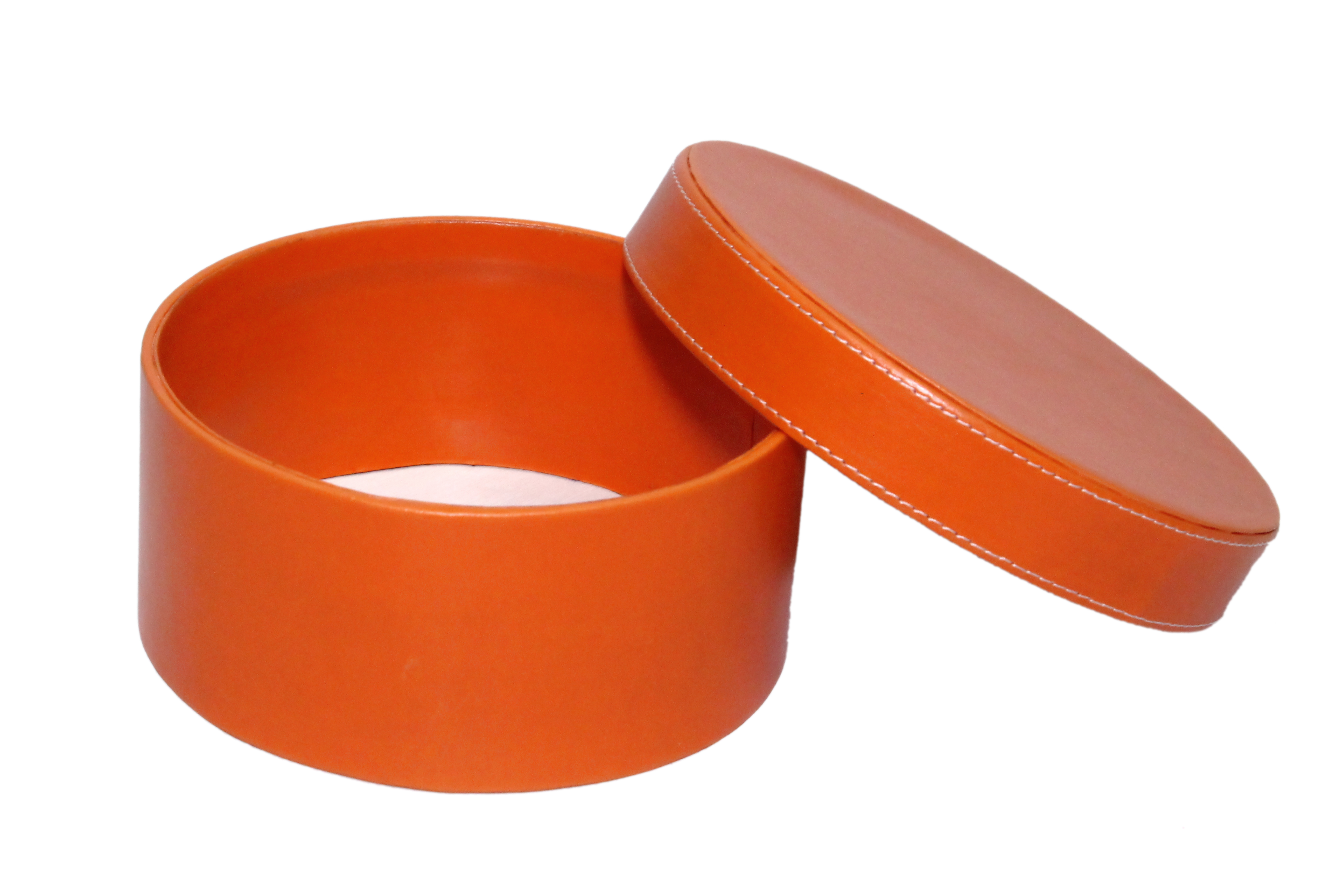 Leatherette Gift Hamper Round Box - Leatherette Material, Expansive Storage Capacity | Elegant Orange Color With Precision Stitching