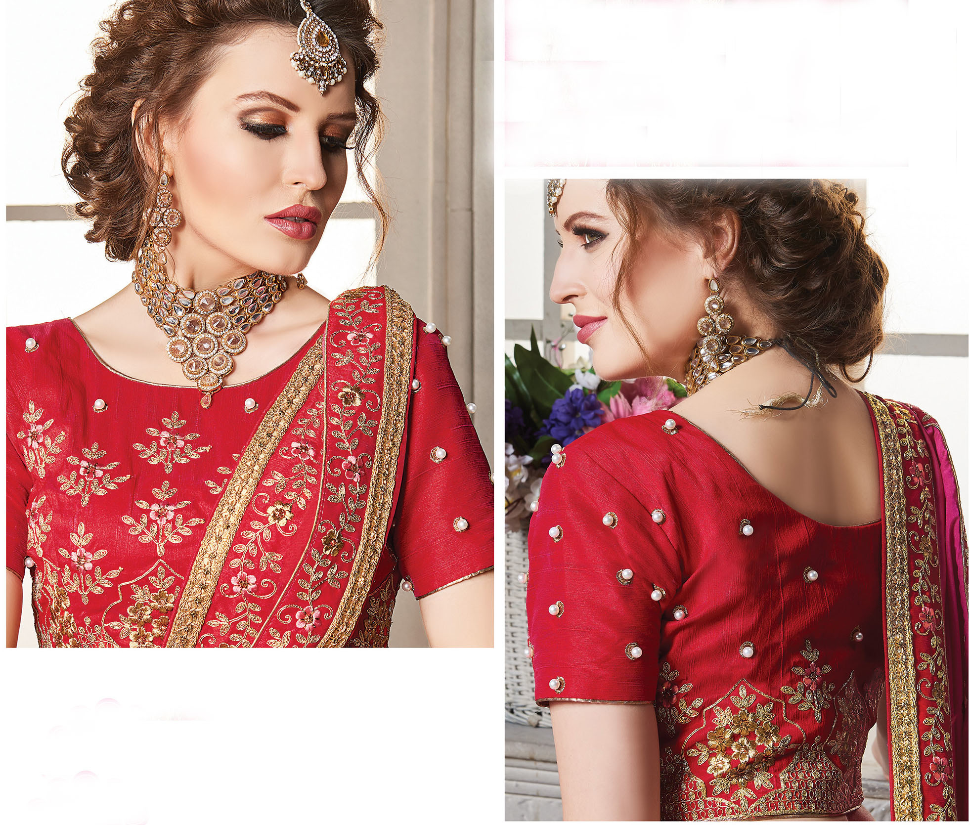 Designer Embroidered Saree - Two Tone Silk/georgette, Heavy Embroidery With Exclusive Pearls, Customized Size, Traditional Indian Ethnic Wear