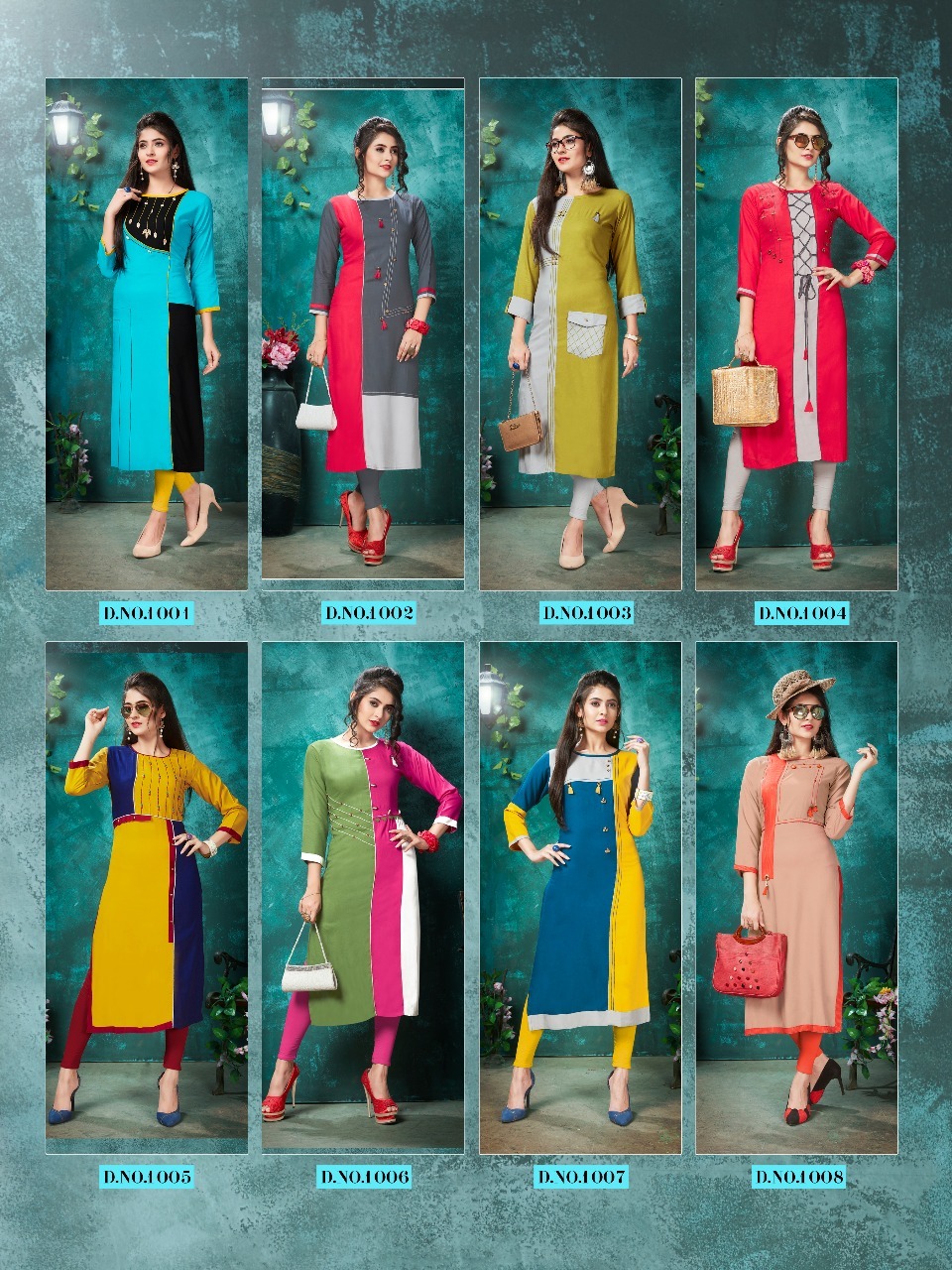 Designer Simple Rayon Kurtis - 8 Piece Set, 14gm Rayon Fabric, M(38) To Xxl(44) Sizes, Traditional Style For Girls