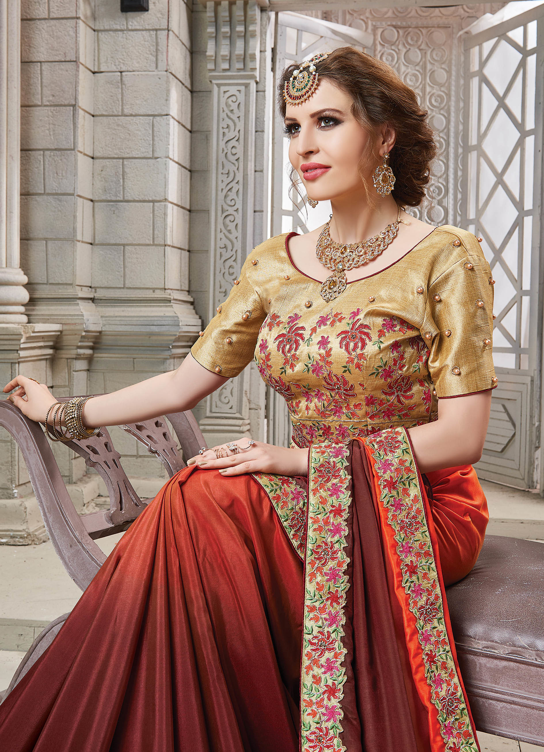 Designer Saree - Two Tone Silk/georgette With Heavy Embroidery | All-season Embellished Party Wear With Exclusive Pearl Details