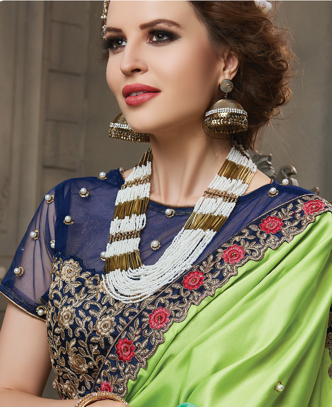 Designer Saree - Two Tone Silk/georgette With Heavy Embroidery | All-season Embellished Party Wear With Exclusive Pearl Details