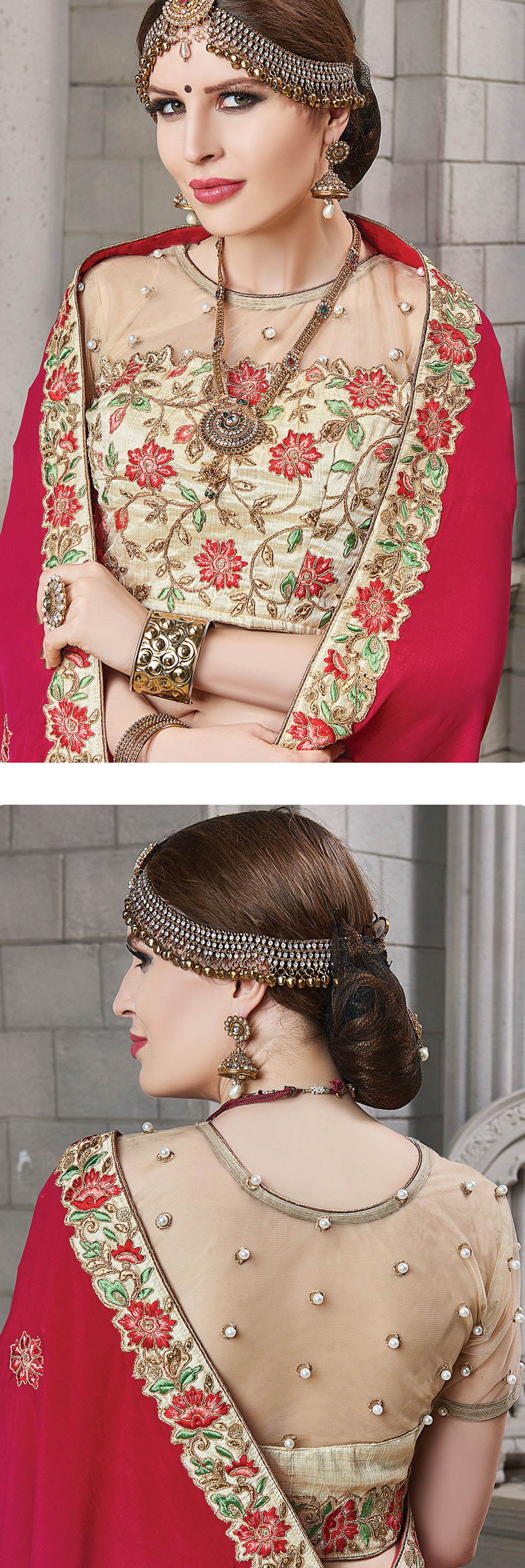 Designer Saree - Two Tone Silk/georgette With Heavy Embroidery | All-season Embellished Party Wear With Exclusive Pearl Details