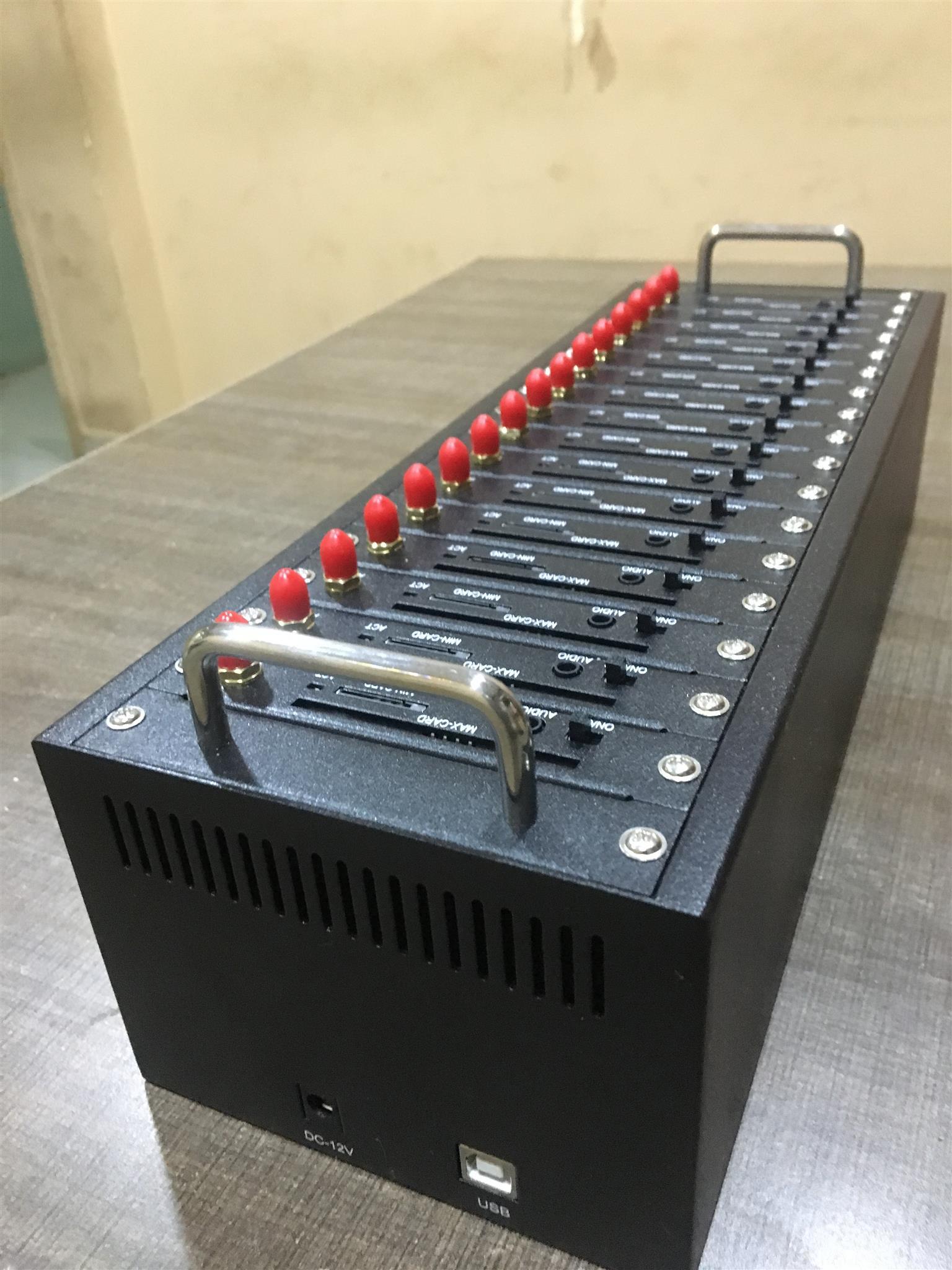 Bulk Sms Modem - 16-port Quectel Design, 12v Power Supply, Black Metal Exterior | 64 Sim Support, Wired Connectivity, Unlimited Messages Per Day, Automatic Sim Rotation