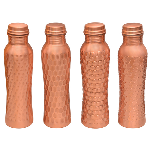 Curvy Copper Hammered Bottle - 100% Pure Copper, 260 Gram Weight | Customizable Screw Cap, Unique Hammered Design, Ideal for Corporate and Wedding Gifting