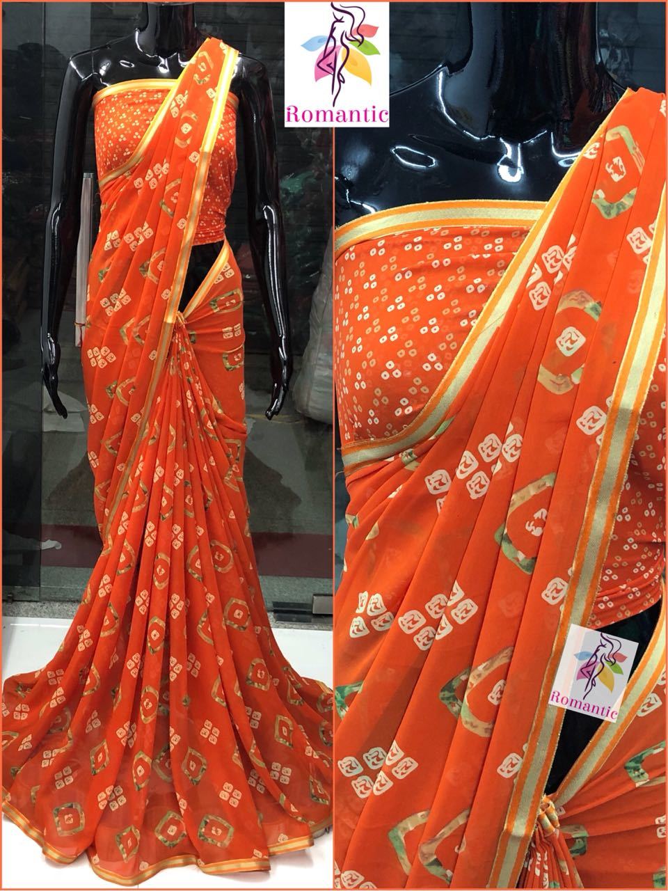 Ladies Designer Bandhani Saree - Georgette, Red Color | Elegant Pattern, Lightweight For Comfortable Wear, Perfect For Parties
