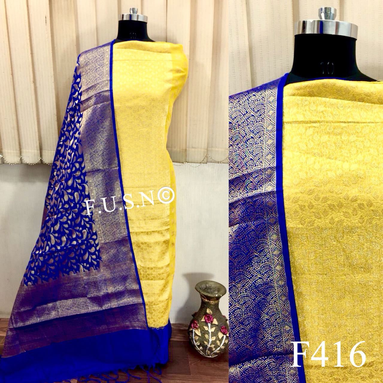 Blue Banarasi Silk Unstitched Suit