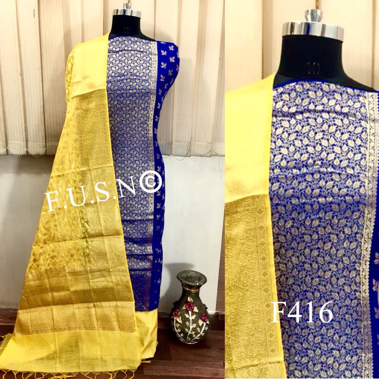 Blue Banarasi Silk Unstitched Suit