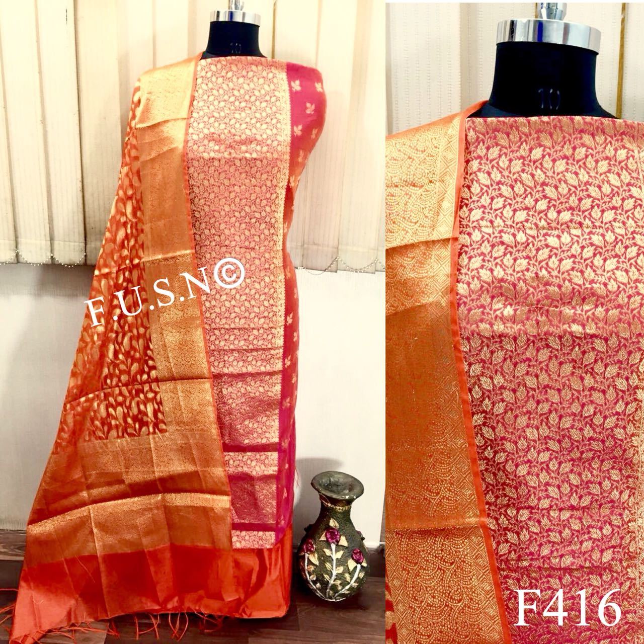 Blue Banarasi Silk Unstitched Suit