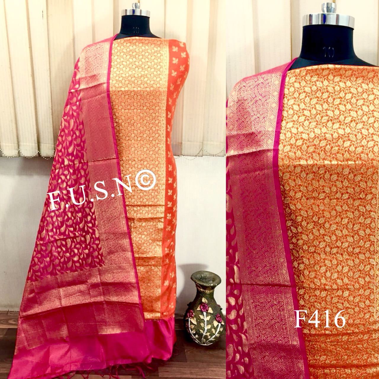 Blue Banarasi Silk Unstitched Suit