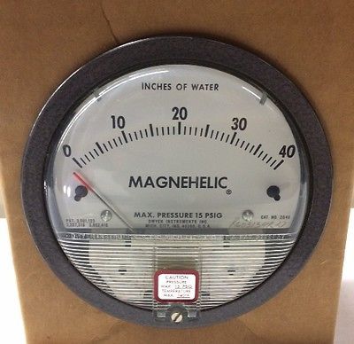 Dwyer Magnehelic Gage - Differential Pressure Range 0-40 Inch Wc , Shock-resistant Design With Frictionless Movement And Easy Zero Adjustment