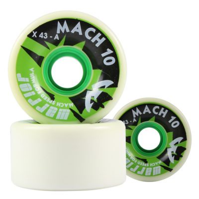 Warrior Mach 10 Wheels - Polyurethane, 62mm x 35mm, White with Multicolor Highlights | High Rebound Performance for Outdoor Speed Skating, Sonic Boom Urethane, Speed 9, Grip 8, Durability 9