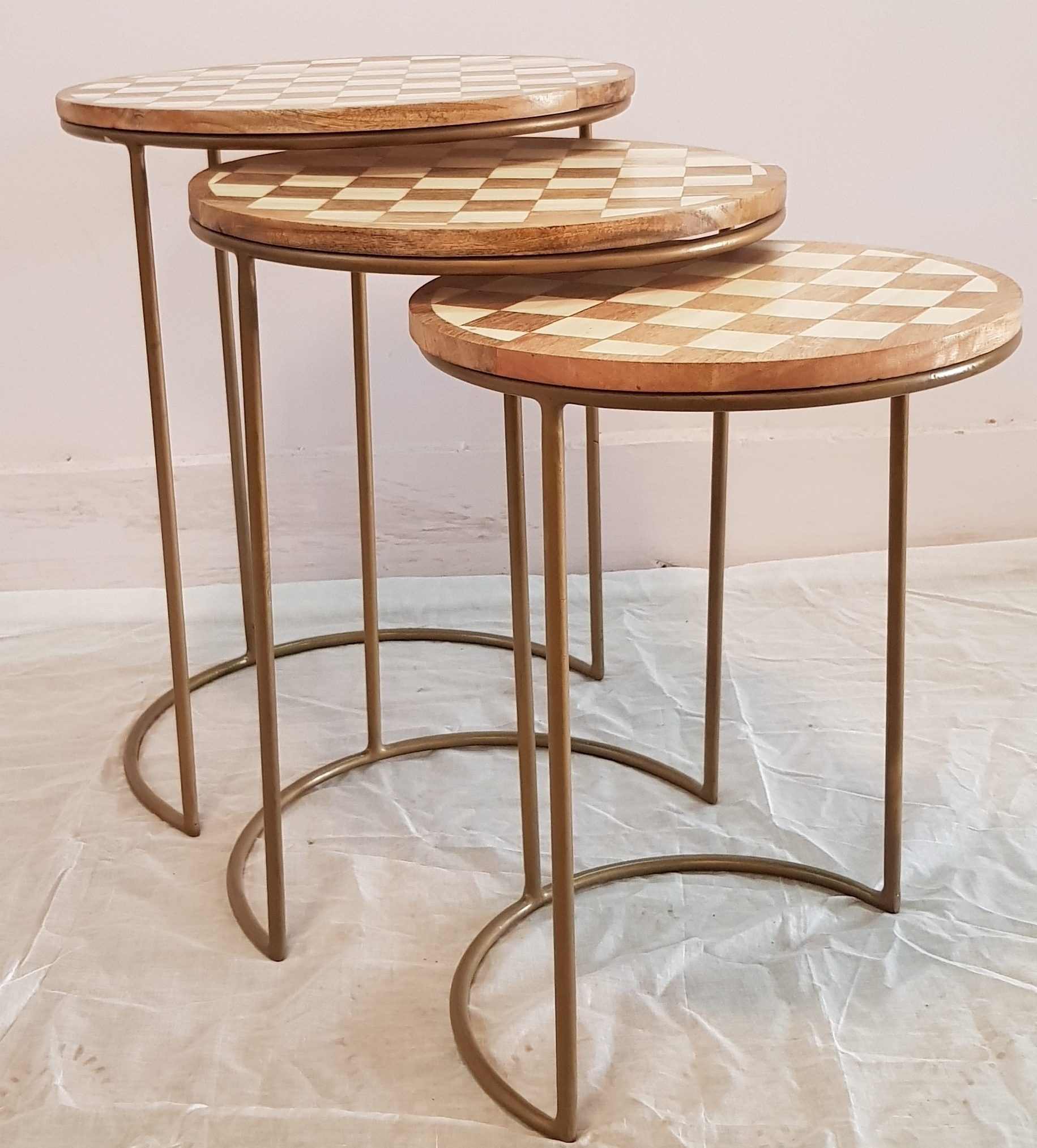 Natural Finish Set Of 3-small Table