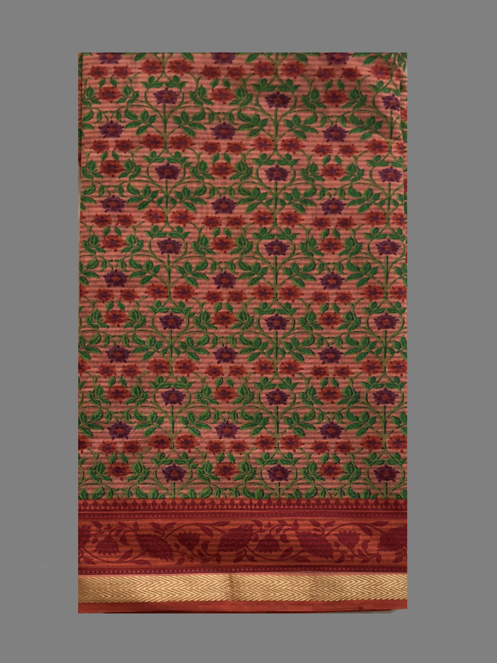 Flower Print With Golden Border Cotton Saree - 5.5 Mt Length & 0.80 Mt Blouse | Elegant Printed Design In Various Colors, Perfect For Casual Wear