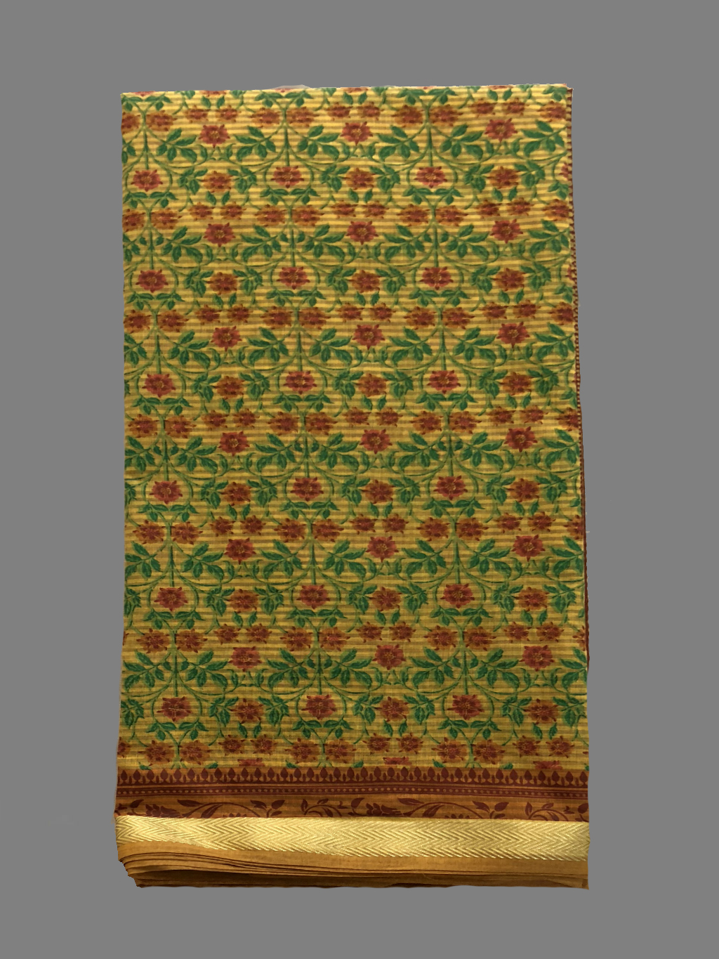 Flower Print With Golden Border Cotton Saree - 5.5 Mt Length & 0.80 Mt Blouse | Elegant Printed Design In Various Colors, Perfect For Casual Wear