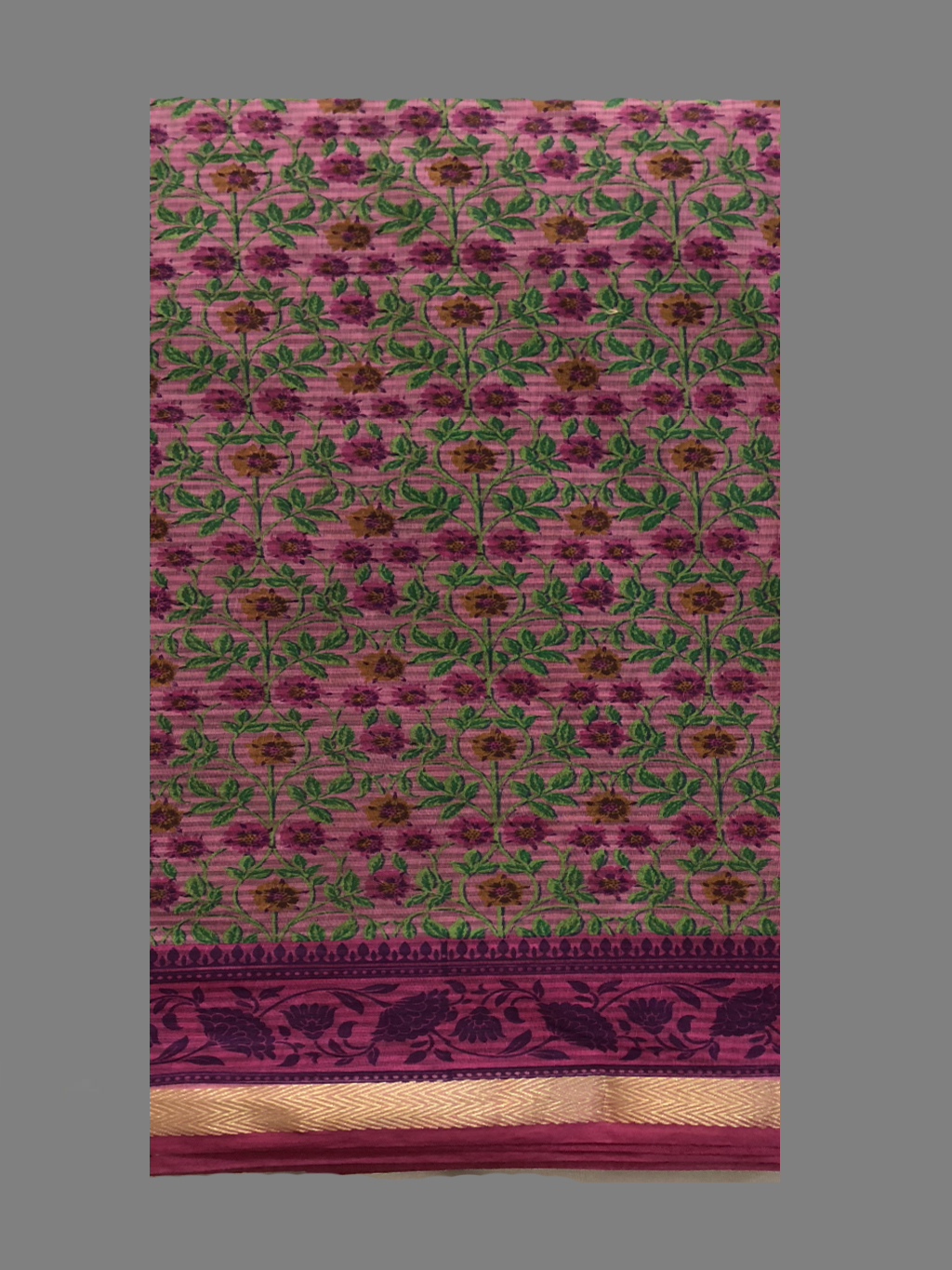 Flower Print With Golden Border Cotton Saree - 5.5 Mt Length & 0.80 Mt Blouse | Elegant Printed Design In Various Colors, Perfect For Casual Wear