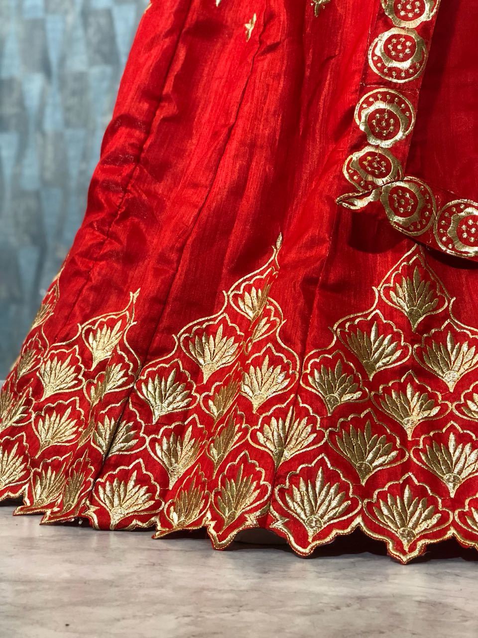 Red Lehenga Decoration Material: Lace