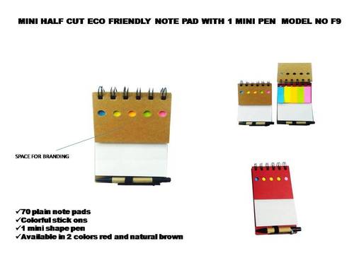 Eco-Friendly Notepad - Mini 6"x4" Natural Brown Paper with Stick Ons, Red Plastic Pen Included