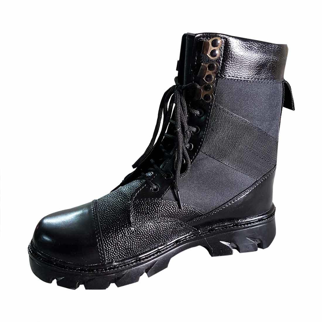 Army Boot - Leather And Cotton Blend, Size 6-11 | Black Color, Lace-up Closure, Casual Wear Footwear