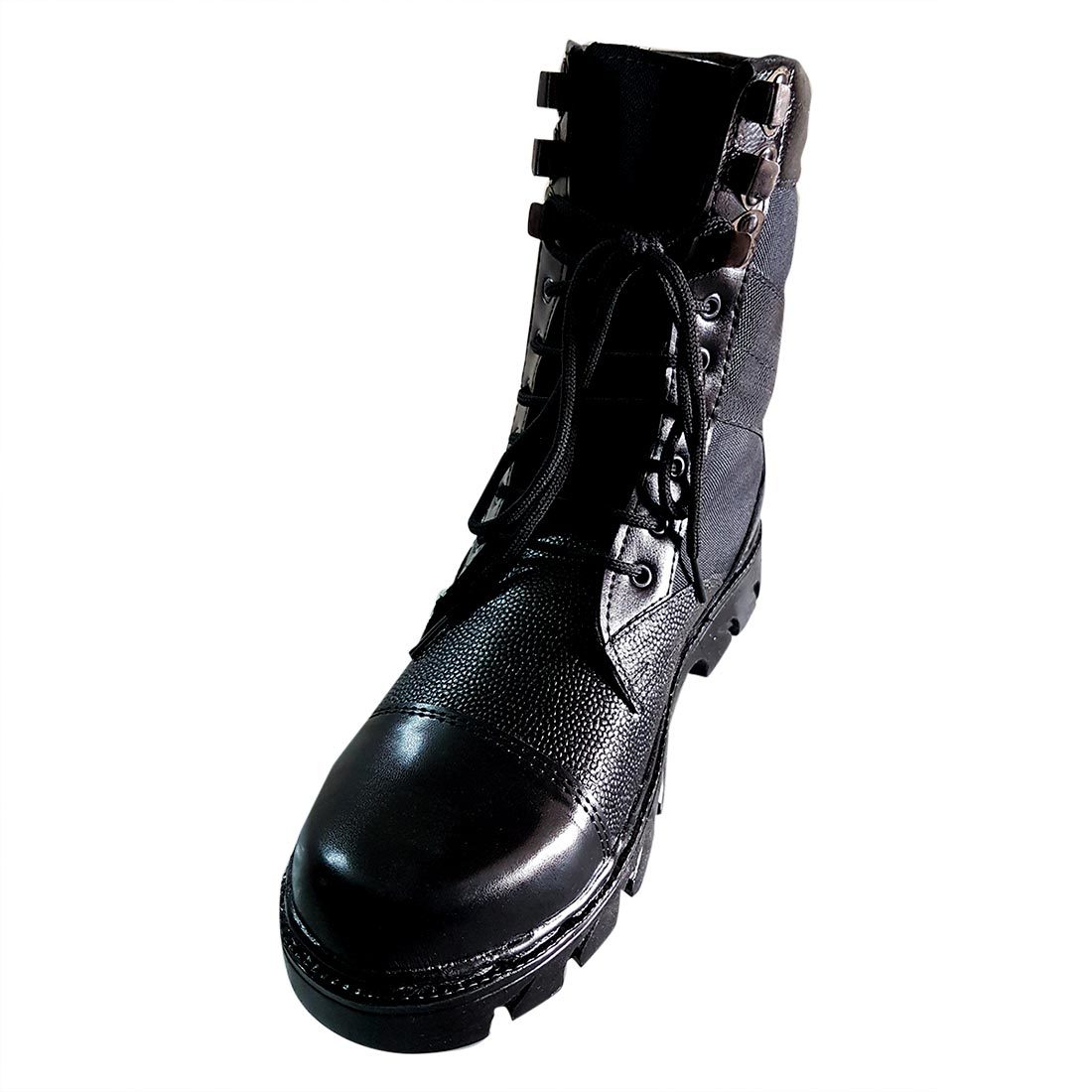 Army Boot - Leather And Cotton Blend, Size 6-11 | Black Color, Lace-up Closure, Casual Wear Footwear